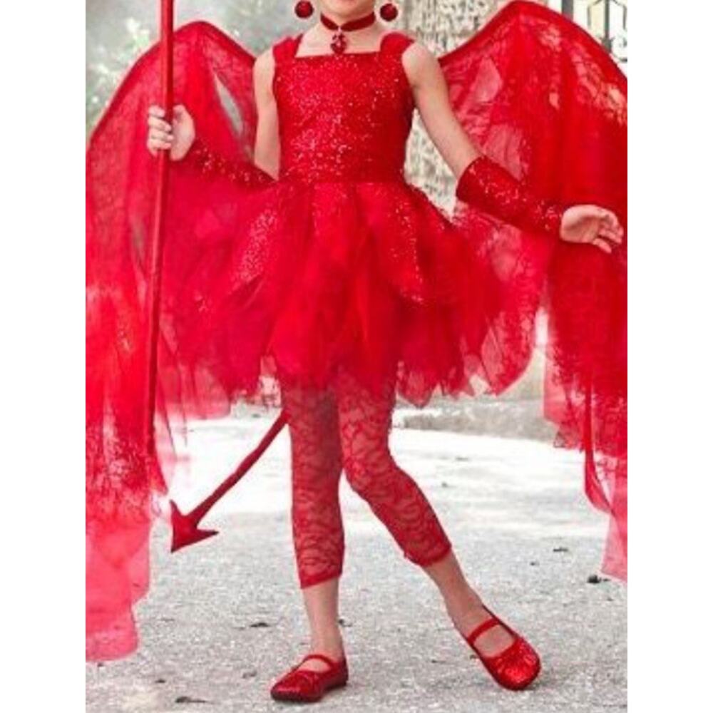 Chasing Fireflies Sweet Devil Costume Sequin Lace Leggings Dress Cosplay - Picture 2 of 12